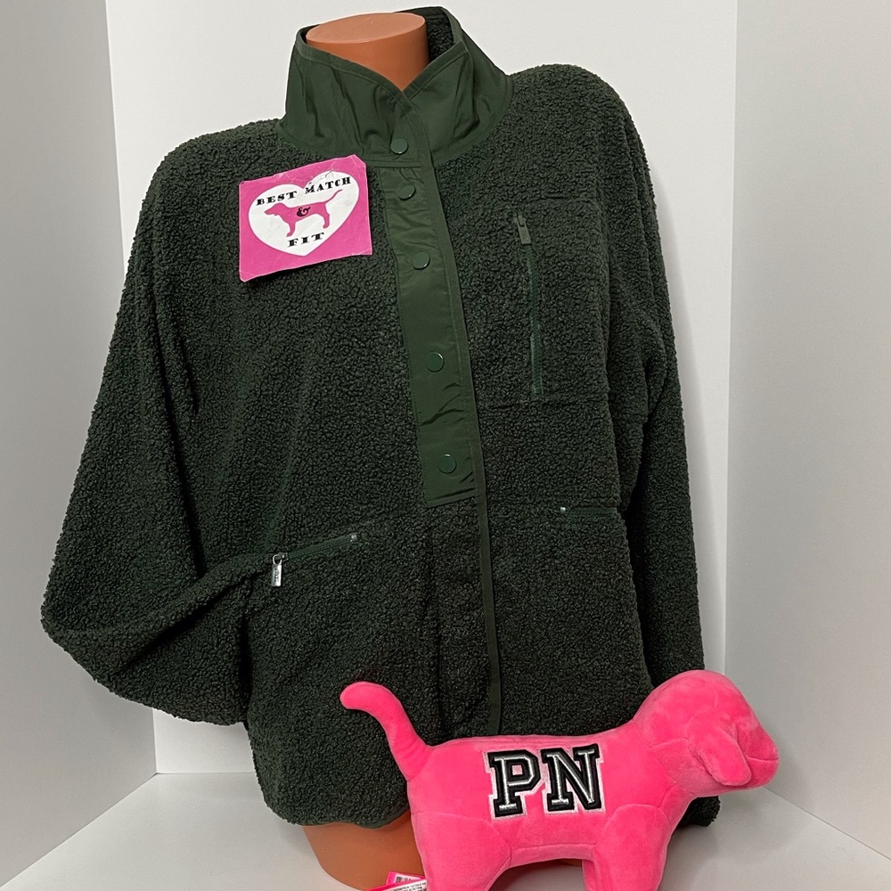 Victoria’s Secret PINK M Sherpa Logo Button-up Jacket Sweatshirt
